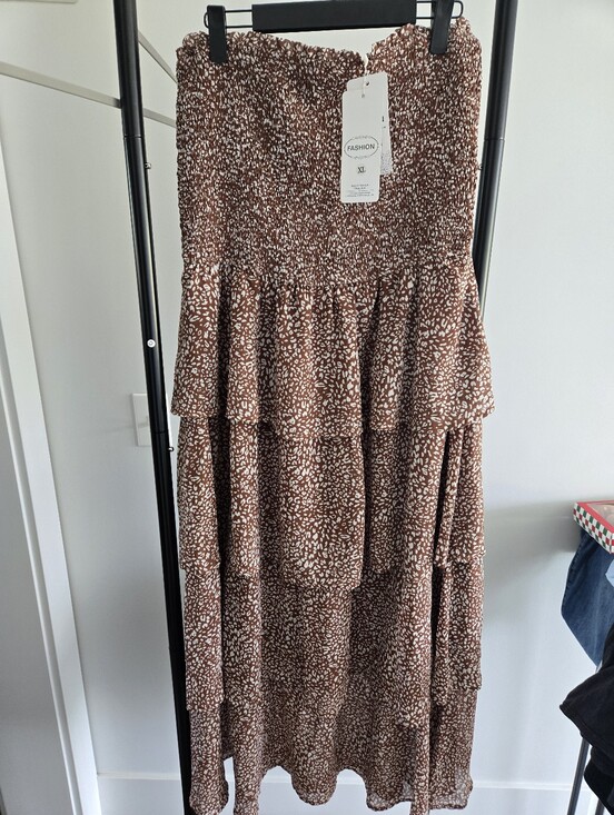 None Dresses & Skirts - NWT Brown Smocked Strapless Tiered Maxi Dress XL Boho Animal Print